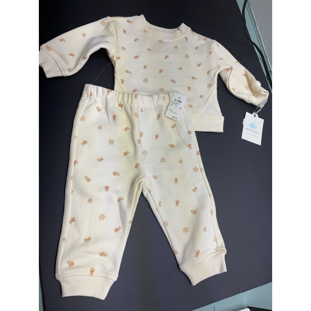 Cloud Island Off-White Gingerbread, Stocking and Stars 2-Piece Outfit 6-9 Months
